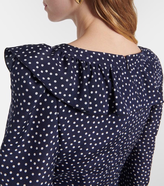 Polka-dot printed silk maxi dress