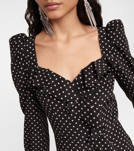Polka-dotted silk midi dress