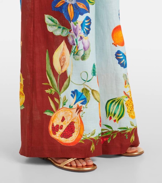 Dahlia floral linen wide-leg pants