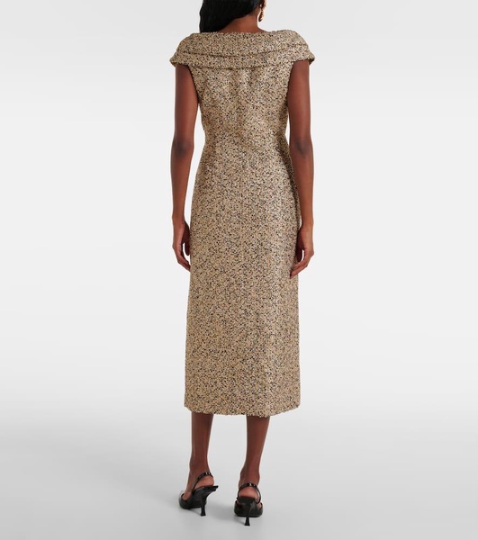 Off-shoulder tweed lamé midi dress