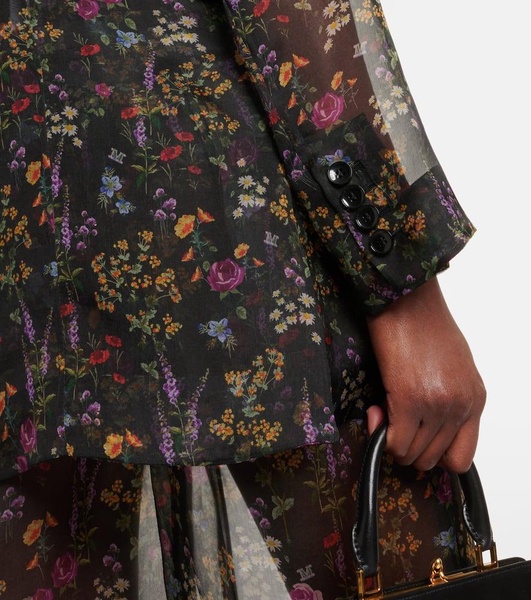 Jabot floral silk organza blouse