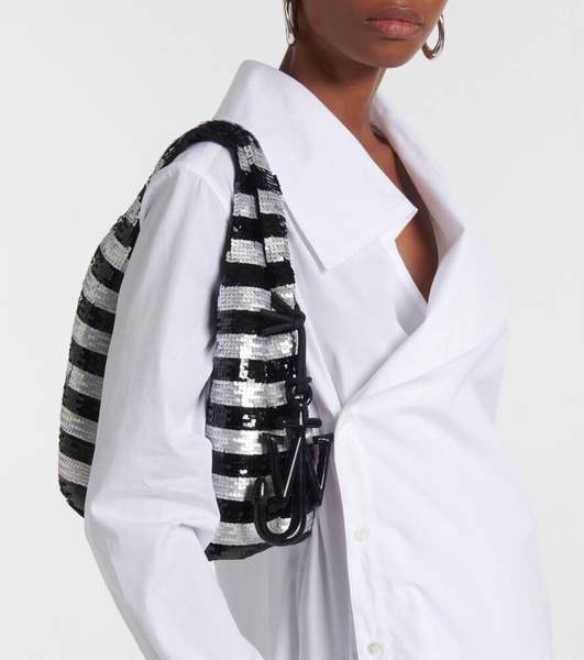 Mini striped sequined tote bag
