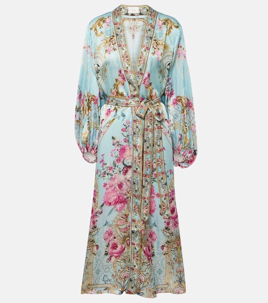 Embellished floral silk satin robe