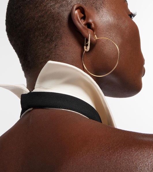 Safety Pin 18kt gold single earring with diamonds
