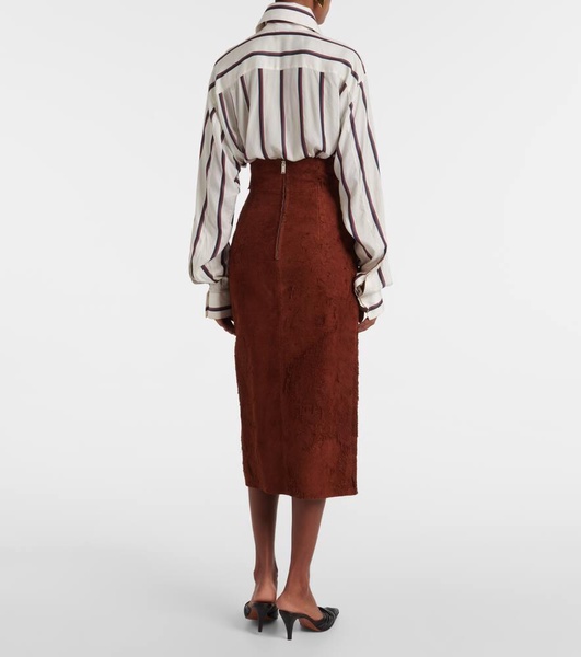 High-rise suede midi skirt