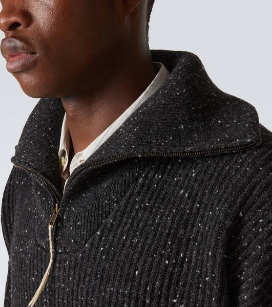 Linen and wool half-zip sweater
