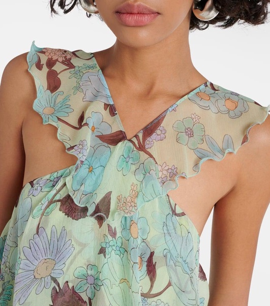 Tiered printed silk minidress