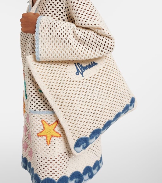 Splash appliqué crochet tote bag