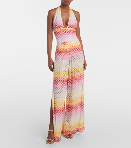 Printed pointelle palazzo pants