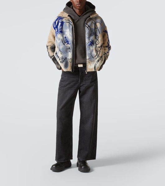 Teddy jacquard fleece zip-up jacket