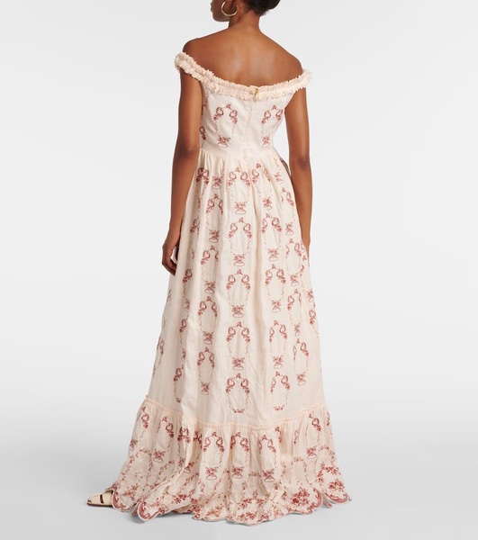 Achiote Florero embroidered linen maxi dress