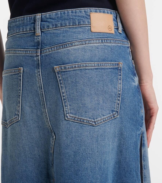 Patchwork high-rise denim maxi skirt