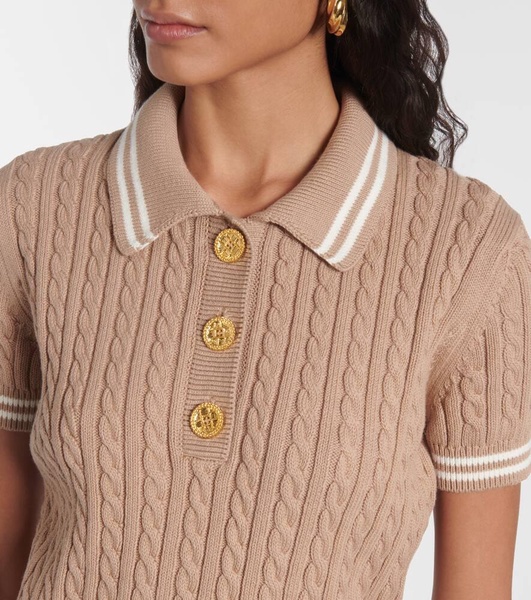 Cable-knit cropped cotton polo shirt