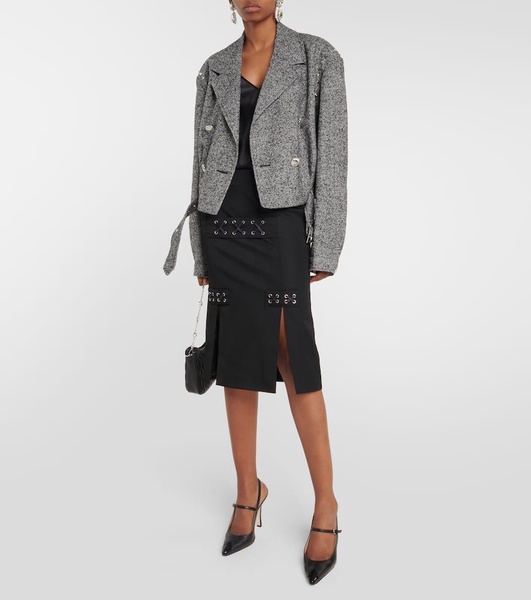 Herringbone cropped wool-blend jacket