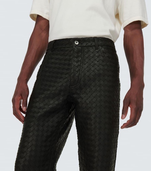 Intrecciato leather straight pants