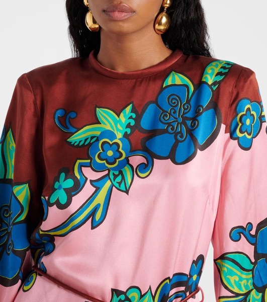 Printed silk satin maxi dress
