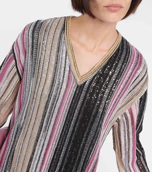 Striped sequin-embellished maxi dress