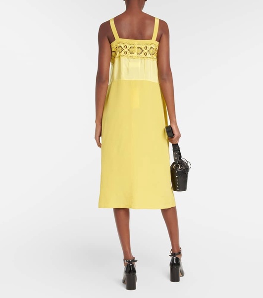 Lace-trimmed silk-blend midi dress