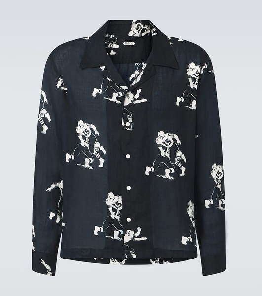 Football Silhouette printed linen shirt