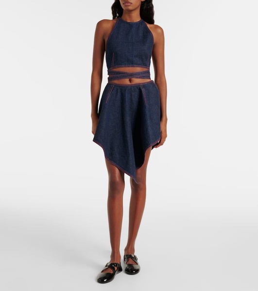 Halterneck denim crop top