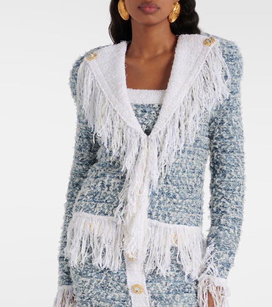 Fringed denim tweed jacket