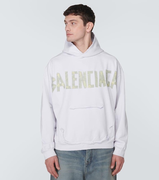 Tape Type Ripped Pocket Hoodie Large Fit in White