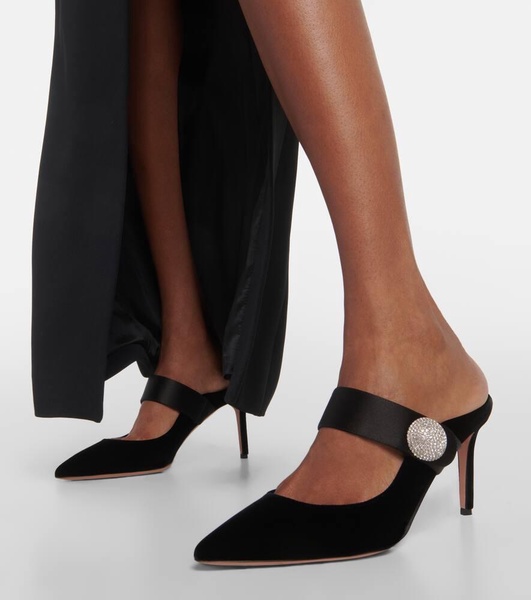 Macaron embellished velvet mules