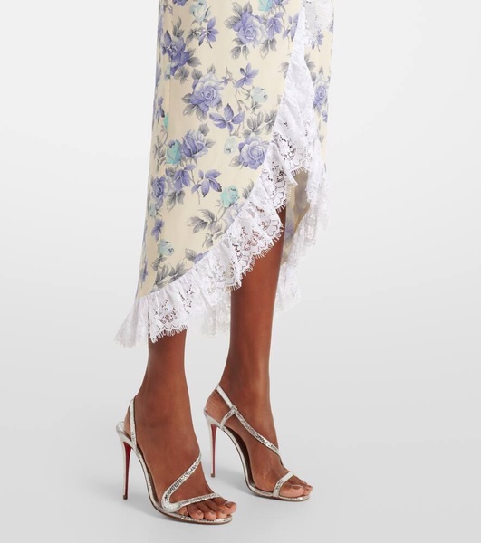 Bow-detail lace-trimmed silk maxi dress