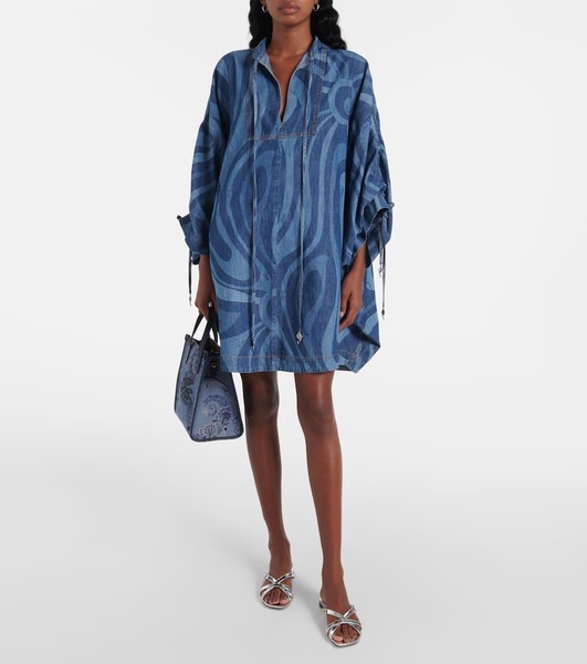 Marmo-print denim kaftan