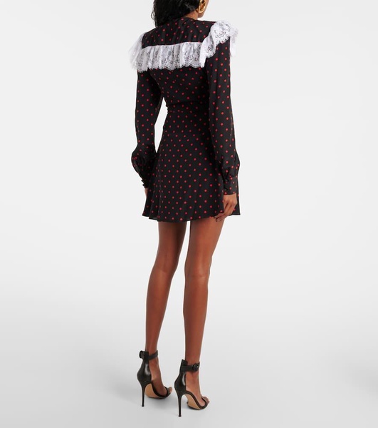 Polka-dot lace-trimmed silk minidress
