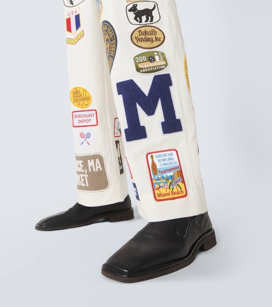 Cambridge patch-appliqué cotton canvas wide-leg pants