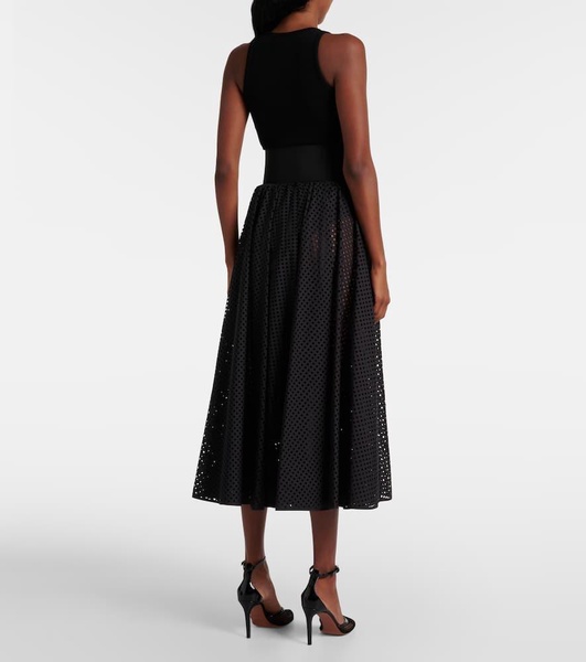 Cotton-blend midi skirt