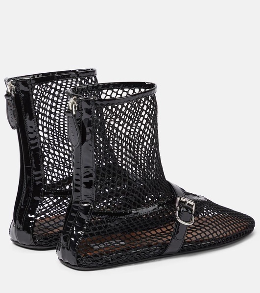 Fishnet leather-trimmed ankle boots