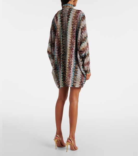 Zigzag draped lamé minidress
