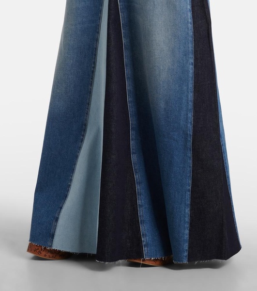 Patchwork high-rise denim maxi skirt