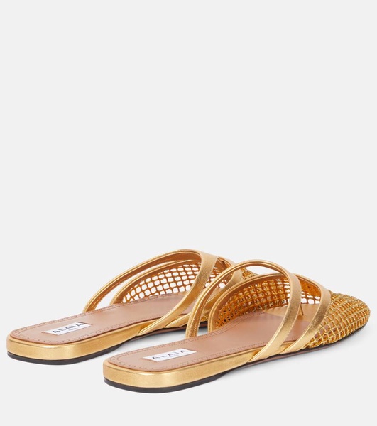 Infradito leather and fishnet mules