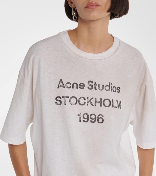 Distressed logo cotton and hemp T-shirt