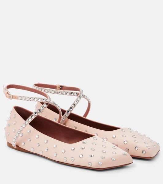 Ane crystal-embellished satin ballet flats