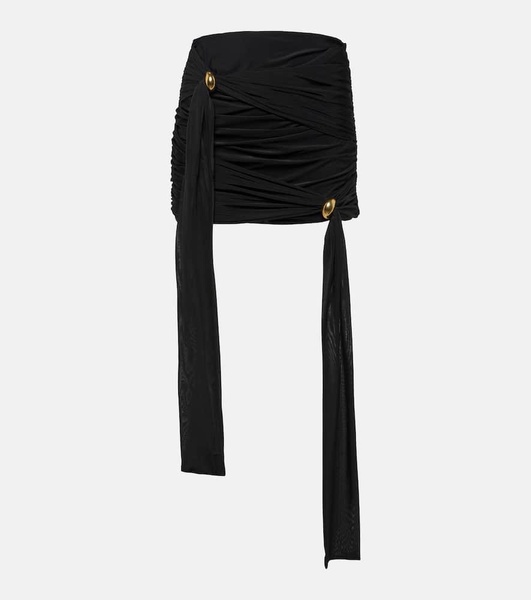 Embellished draped jersey miniskirt