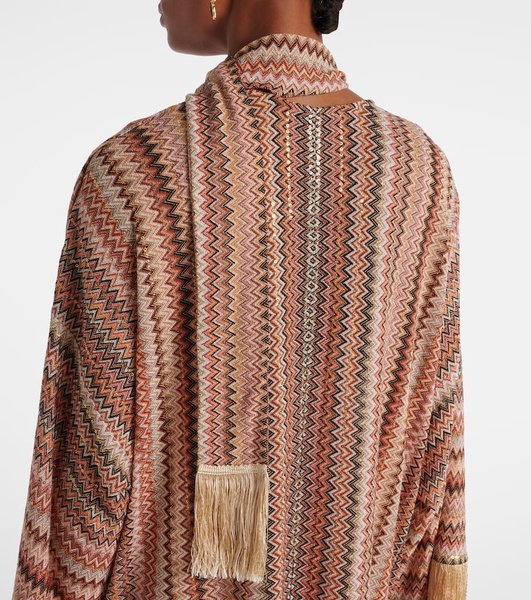 Zigzag sequined fringed lamé kaftan