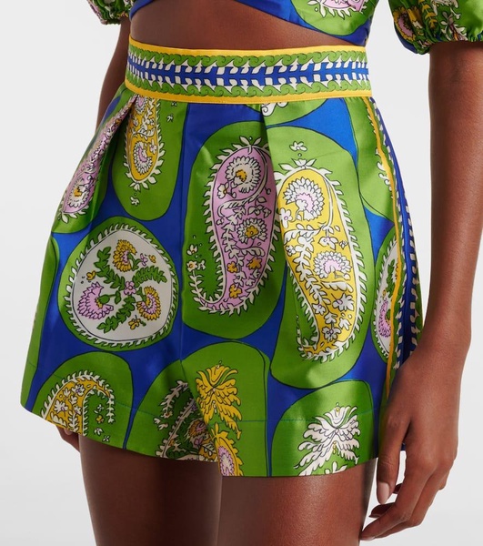 Printed pleated high-rise shorts