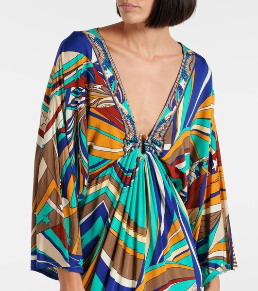 Draped printed jersey maxi dress