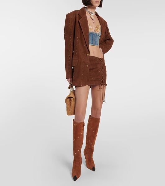 Embellished suede knee-high boots