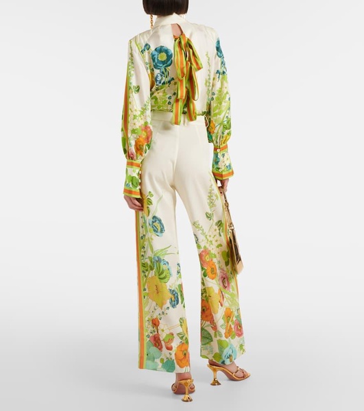 Floral high-rise wide-leg pants
