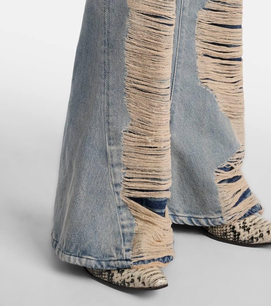 Distressed high-rise bootleg jeans