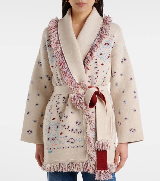 Bandana cashmere jacquard wrap cardigan