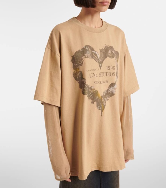 Printed layered cotton T-shirt