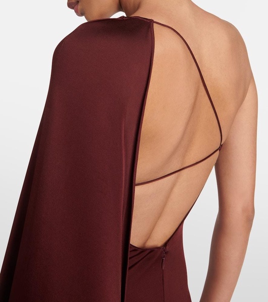 Caped one-shoulder satin gown