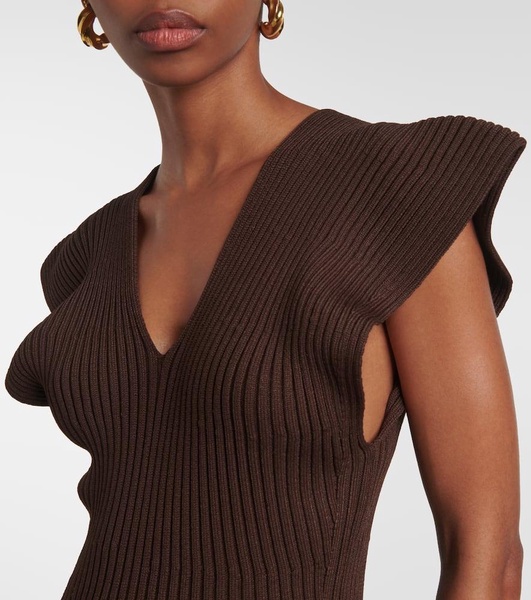 Trey ruffled ribbed-knit gown