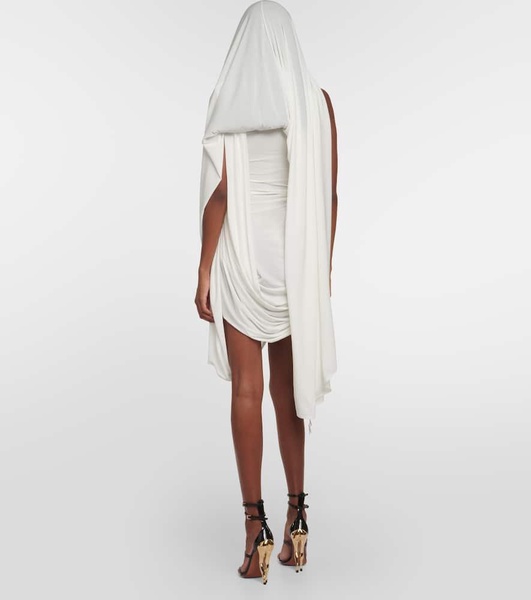 Asymmetric draped jersey minidress